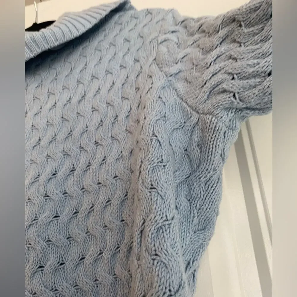 Liz Claiborne Blue Knit Collared Cotton Button Up V-Neck Long Sleeve Sweater - Picture 3 of 5